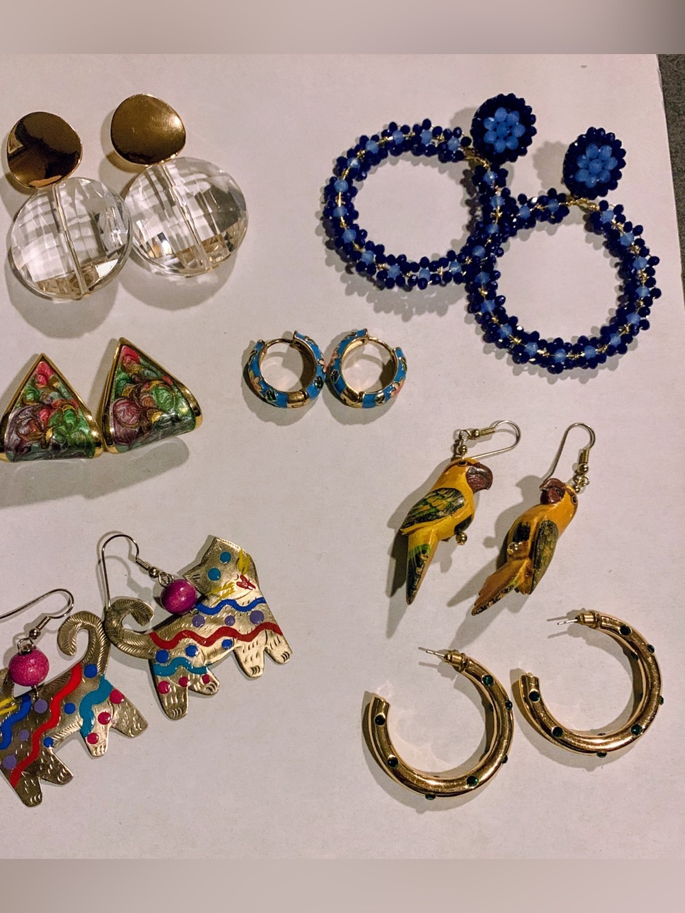 7 Colorful Earrings Collection - Blue, Gold, Yellow, Multicolor